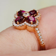 Load image into Gallery viewer, Rhodolite and diamond ring in 14k rose gold