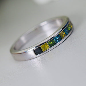 CLEARANCE: HALF PRICE!!  Multi colored .75ctw diamond band in 14k white gold