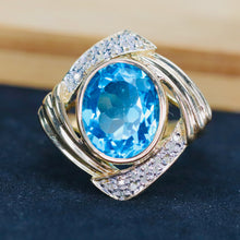 Load image into Gallery viewer, Swiss blue topaz and diamond ring in 14k yellow gold