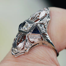 Load image into Gallery viewer, Sapphire and diamond plaque ring in 18k white gold