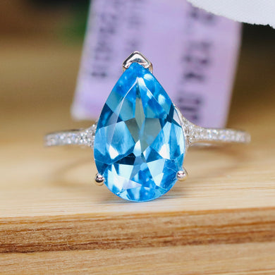 Blue topaz and diamond ring in 14k white gold by Effy