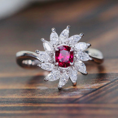 Estate Ruby & diamond cluster ring in platinum