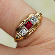 Load image into Gallery viewer, Vintage synthetic Ruby ring in yellow gold