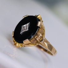 Load image into Gallery viewer, Classic vintage onyx and diamond ring in yellow gold