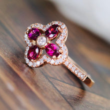 Load image into Gallery viewer, Rhodolite and diamond ring in 14k rose gold