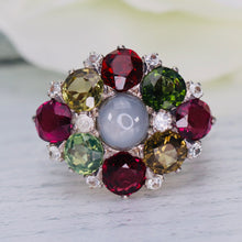Load image into Gallery viewer, SPECIAL!  Huge multi gem cluster ring in yellow gold and silver