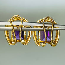 Load image into Gallery viewer, Amethyst and Diamond horseshoe earrings in 14k yellow gold