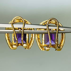 Amethyst and Diamond horseshoe earrings in 14k yellow gold