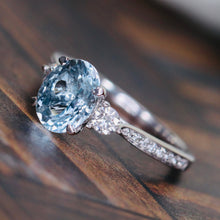 Load image into Gallery viewer, Aquamarine and diamond ring in 14k white gold