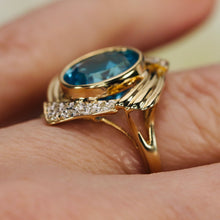 Load image into Gallery viewer, Swiss blue topaz and diamond ring in 14k yellow gold