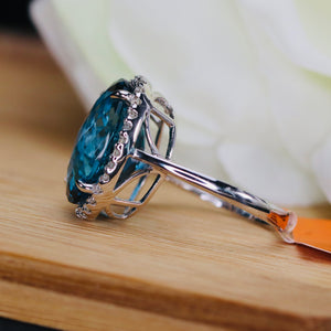 Exceptional London blue topaz and diamond ring by Effy in 14k white gold