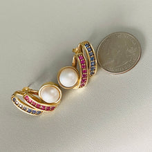 Load image into Gallery viewer, Pink and blue sapphires earrings with mabé pearls in 14k yellow gold