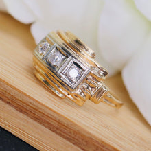Load image into Gallery viewer, Vintage 3 diamond ring in 14k yellow gold