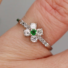 Load image into Gallery viewer, Estate tsavorite garnet and diamond ring in platinum