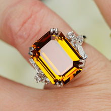 Load image into Gallery viewer, Vintage Synthetic orange sapphire ring in white gold