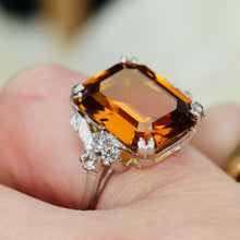 Load image into Gallery viewer, Vintage Synthetic orange sapphire ring in white gold