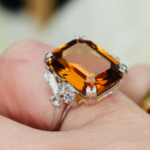 Vintage Synthetic orange sapphire ring in white gold