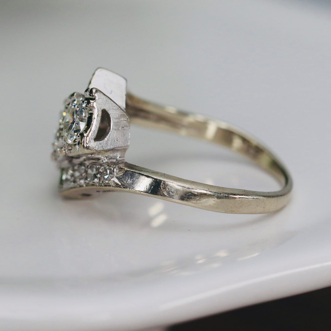 Vintage diamond bypass ring in white gold