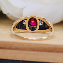 Load image into Gallery viewer, Vintage synthetic Ruby ring in yellow gold