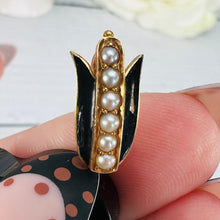 Load image into Gallery viewer, Victorian Large onyx and pearl mourning locket in 14k yellow gold