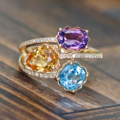 RESERVED: Multi gemstone and diamond ring by Effy in 14k yellow gold