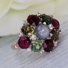 Load image into Gallery viewer, SPECIAL!  Huge multi gem cluster ring in yellow gold and silver