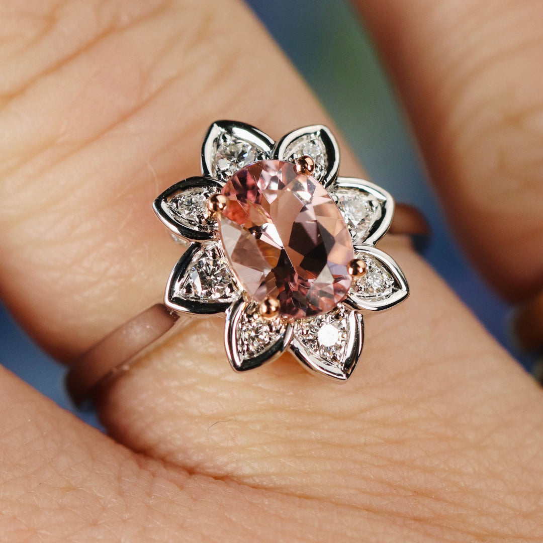 CLEARANCE!  Morganite and diamond ring in 14k white gold