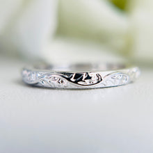 Load image into Gallery viewer, Vintage inspired Auralia sculpted vine patterned band in 14k white gold
