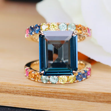 Incredible London blue topaz and multi colored sapphire ring by Effy in 14k yellow gold
