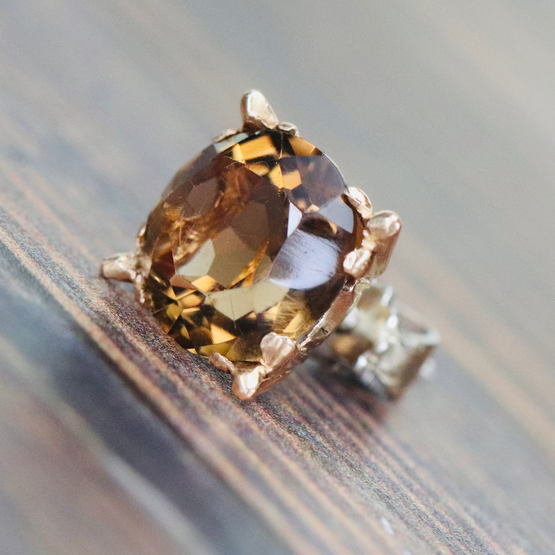 Vintage smokey quartz single stud in 18k and 14k from Manor Jewels