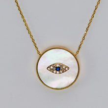 Load image into Gallery viewer, Sapphire and diamond evil eye necklace by Effy in 14k yellow gold