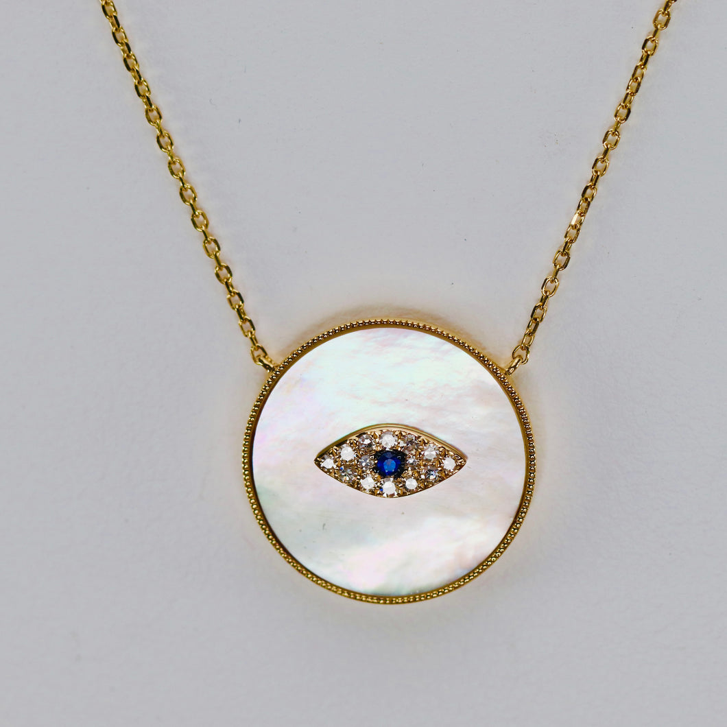 Sapphire and diamond evil eye necklace by Effy in 14k yellow gold