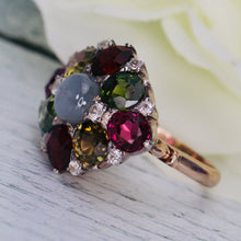 Load image into Gallery viewer, SPECIAL!  Huge multi gem cluster ring in yellow gold and silver