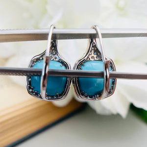 Estate Turquoise, Sapphire and diamond earrings in 18k white gold