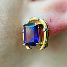 Load image into Gallery viewer, Amethyst and Diamond horseshoe earrings in 14k yellow gold