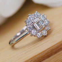 Load image into Gallery viewer, Vintage Emerald cut diamond cluster ring in platinum
