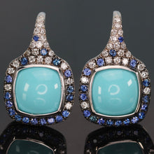 Load image into Gallery viewer, Estate Turquoise, Sapphire and diamond earrings in 18k white gold