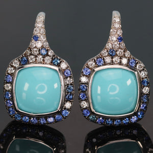 Estate Turquoise, Sapphire and diamond earrings in 18k white gold