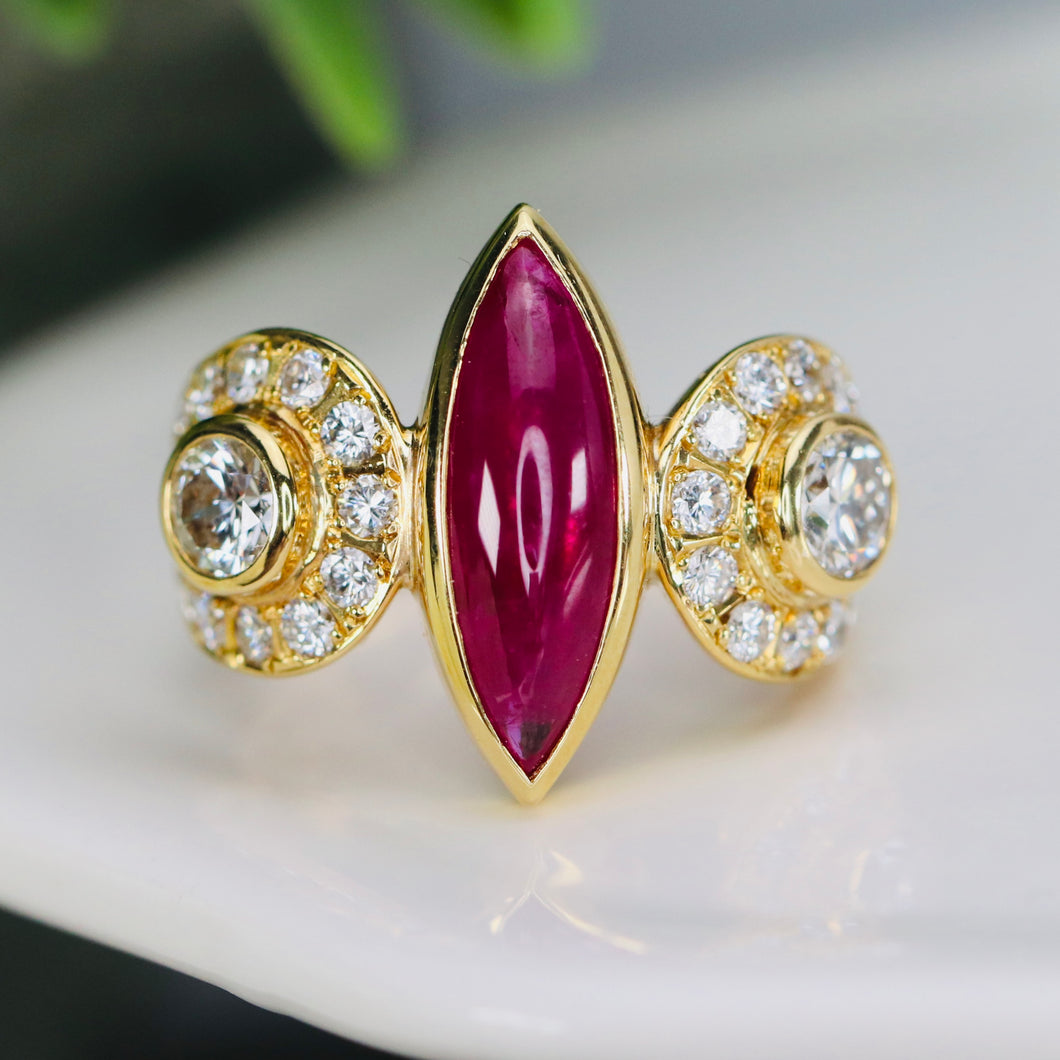 GIA Burma Ruby & diamond ring in 18k yellow gold