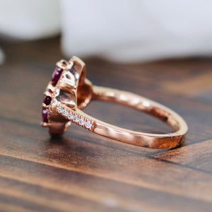 Rhodolite and diamond ring in 14k rose gold