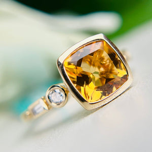 Citrine & diamond ring in 14k yellow gold by Effy