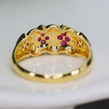 Load image into Gallery viewer, Wide band ring with ruby, and diamond in 18k yellow gold