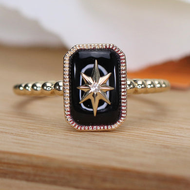 Onyx and diamond star ring in 14k yellow gold by Effy