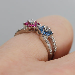 Estate Sapphire, ruby, and diamond ring in 18k white gold