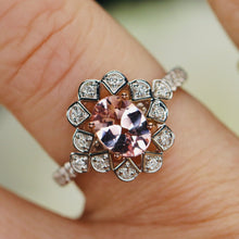 Load image into Gallery viewer, Morganite and diamond ring in 14k white gold