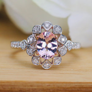 Morganite and diamond ring in 14k white gold