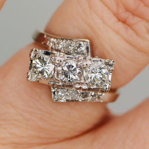 Vintage diamond bypass ring in white gold