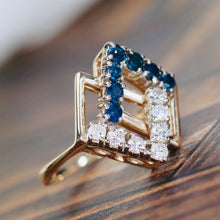 Load image into Gallery viewer, Vintage Sapphire and diamond kite ring in 14k yellow gold