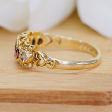 Load image into Gallery viewer, Vintage Acrostic REGARD vintage gemstone band in yellow gold
