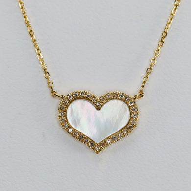 14k yellow gold mother of pearl and diamond heart necklace by Effy